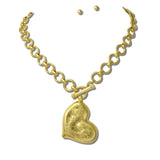 113713, 24K GOLD TONE WATER RESISTANT PUFFED HEART TOGGLE NECKLACE