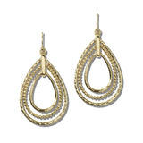 113722, TRIPLE TIER BEADED AND HAMMERED TEARDROP DROP EARRINGS