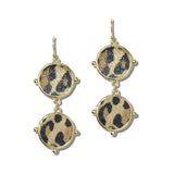 113726, TWO TIER FAUX LEATHER DISC DROP EARRINGS