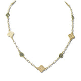113734, PEARL CLOVER AND BEZEL STONE STATION NECKLACE
