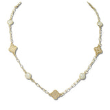 113734, PEARL CLOVER AND BEZEL STONE STATION NECKLACE