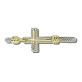 113738, 14K GOLD PLATED TWO TONE CROSS CABLE BANGLE BRACELET