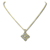 113741, 14K GOLD PLATED PAVE CZ QUATREFOIL PENDANT NECKLACE