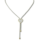 113743, 14K GOLD PLATED TWO TONE PAVE CZ HEART LARIAT NECKLACE