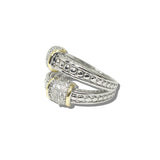 113749, 14K GOLD PLATED TWO TONE PAVE CZ BYPASS RING