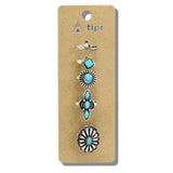 113759, WESTERN FLORAL CONCHO AND TURQUOISE 5 PIECE STATEMENT RING SET