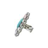 113762, WESTERN CRYSTAL AND TURQUOISE SQUASH BLOSSOM CUFF RING