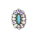 113762, WESTERN CRYSTAL AND TURQUOISE SQUASH BLOSSOM CUFF RING