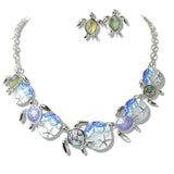 113764, ENAMEL SEA TURTLE AND STARFISH OCEANIC STATEMENT NECKLACE