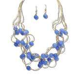 113765, INTERTWINED METALLIC RING AND BEAD STATEMENT NECKLACE