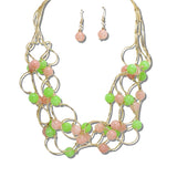 113765, INTERTWINED METALLIC RING AND BEAD STATEMENT NECKLACE
