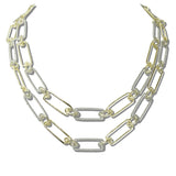 113808, 14K GOLD PLATED TWO TONE LAYERED PAPERCLIP LINK NECKLACE