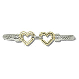 113814, 14K GOLD PLATED INTERLOCKING DOUBLE HEART CABLE BANGLE BRACELET