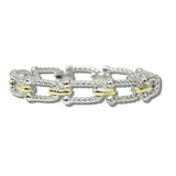 113816, 14K GOLD PLATED TWO TONE TEXTURED CABLE LINK BANGLE BRACELET