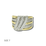 113822, 14K GOLD PLATED TWO TONE PAVE CZ CROSSOVER BAND RING