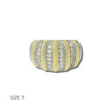 113823, 14K GOLD PLATED TWO TONE PAVE CZ STRIPED DOME RING