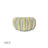 113823, 14K GOLD PLATED TWO TONE PAVE CZ STRIPED DOME RING