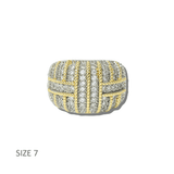 113824, 14K GOLD PLATED TWO TONE PAVE CZ LATTICE DOME RING