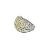 113824, 14K GOLD PLATED TWO TONE PAVE CZ LATTICE DOME RING