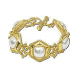 113861, WATER RESISTANT HEXAGON LINK SQUARE PEARL CABOCHON TOGGLE BRACELET