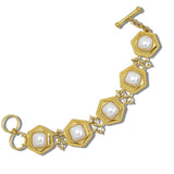 113861, WATER RESISTANT HEXAGON LINK SQUARE PEARL CABOCHON TOGGLE BRACELET