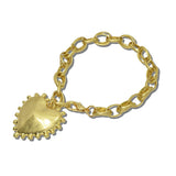113863, WATER RESISTANT 24K GOLD TONE BEADED EDGE PUFFED HEART CHARM LINK BRACELET
