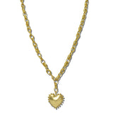 113868, WATER RESISTANT 24K GOLD TONE BEADED EDGE PUFFED HEART PENDANT NECKLACE