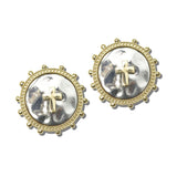 113870, HAMMERED MEDALLION CROSS STUD EARRINGS