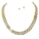 113876, GREEK KEY ACCENTED LINK CHAIN COLLAR NECKLACE