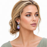 113882, WESTERN TIERED FACETED CRYSTAL TURQUOISE ACCENT DROP EARRINGS
