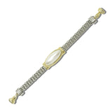 113896, 14K GOLD PLATED OVAL PEARLESCENT CABOCHON MESH MAGNETIC BRACELET