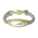 113896, 14K GOLD PLATED OVAL PEARLESCENT CABOCHON MESH MAGNETIC BRACELET