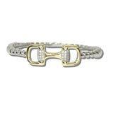 113898, 14K GOLD PLATED HERITAGE LINK PAVE CZ CABLE HINDGED BANGLE BRACELET