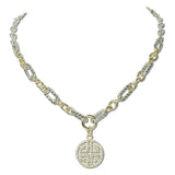 113899, 14K GOLD PLATED PAVE CZ GEOMETRIC MEDALLION PENDANT NECKLACE