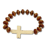 113902, SIDEWAYS CROSS PLATE SWIRLED RONDELLE BEAD BRACELET
