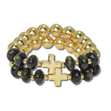 113903, CROSS STATION AND MARBLED RONDELLE BEAD STRETCH BRACELET SET