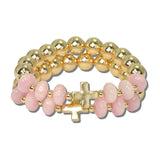 113903, CROSS STATION AND MARBLED RONDELLE BEAD STRETCH BRACELET SET