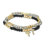 113905, CROSS CHARM AND FACETED BEAD MULTI STRAND STRETCH BRACELET SET