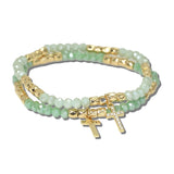 113905, CROSS CHARM AND FACETED BEAD MULTI STRAND STRETCH BRACELET SET