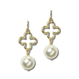 113910, OPENWORK QUATREFOIL AND PEARL SPHERE DROP EARRINGS