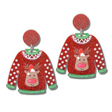 113911, GLITTER ACRYLIC UGLY CHRISTMAS SWEATER DROP EARRINGS
