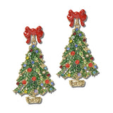 113913, BOW TOP AND ENAMELED CHRISTMAS TREE DROP EARRINGS