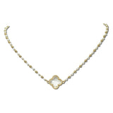 113915, QUATREFOIL CLOVER PENDANT AND PEARL BEADED CHAIN NECKLACE