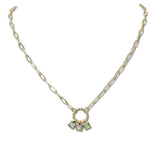 113916, TRIPLE SQUARE STONE DROP CIRCLE RING PAPERCLIP CHAIN NECKLACE