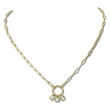 113916, TRIPLE SQUARE STONE DROP CIRCLE RING PAPERCLIP CHAIN NECKLACE