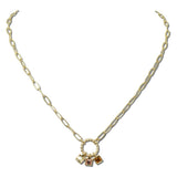 113916, TRIPLE SQUARE STONE DROP CIRCLE RING PAPERCLIP CHAIN NECKLACE