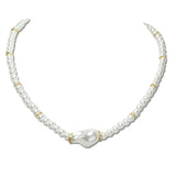113918, FREEFORM BAROQUE PEARL FOCAL AND BEADED STRAND NECKLACE
