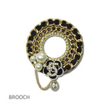 113928, WOVEN CHAIN CIRCLE AND PEARL CAMELLIA BROOCH PIN
