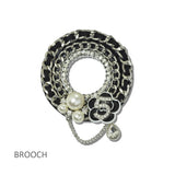 113928, WOVEN CHAIN CIRCLE AND PEARL CAMELLIA BROOCH PIN