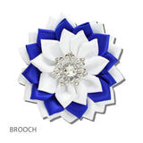 113973, SATIN RIBBON FLOWER & CRYSTAL STARBURST SORORITY BROOCH PIN